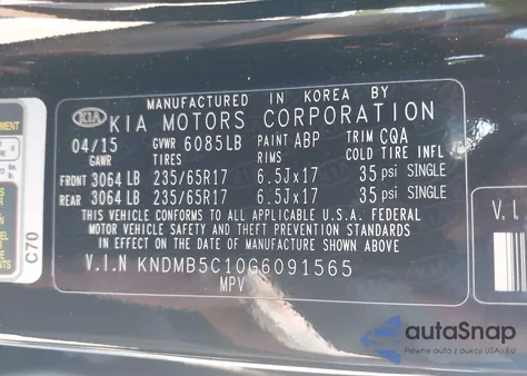 2016 Kia Sedona Lx из США, поврежденный, VIN KNDMB5C10G6091565